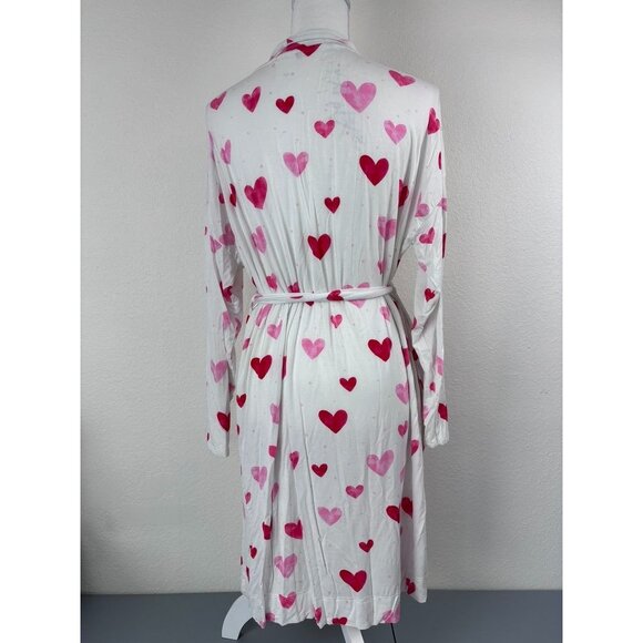 Soma women's large white pink heart print mid length cool nights robe loungewear - Picture 6 of 9